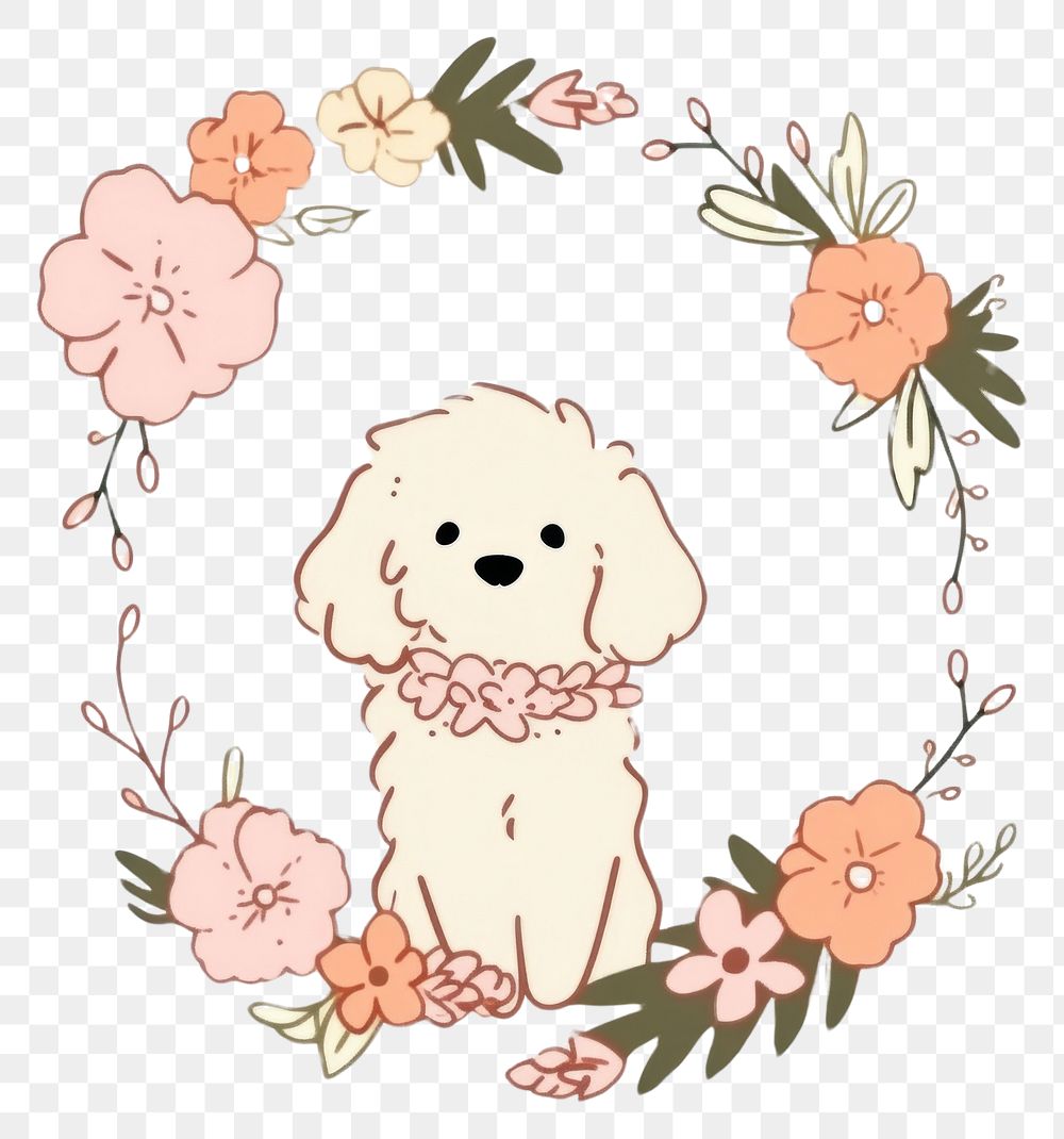 PNG Dog flower art creativity. AI generated Image by rawpixel.