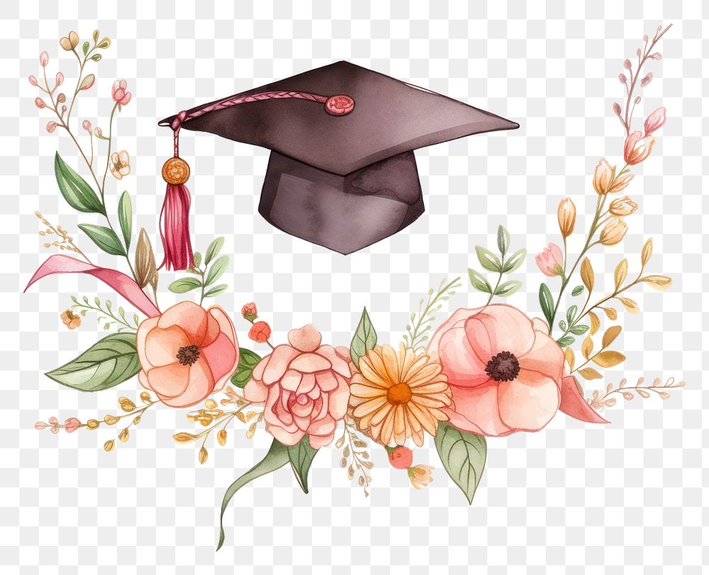 PNG Graduation hat flower plant art. AI generated Image by rawpixel.
