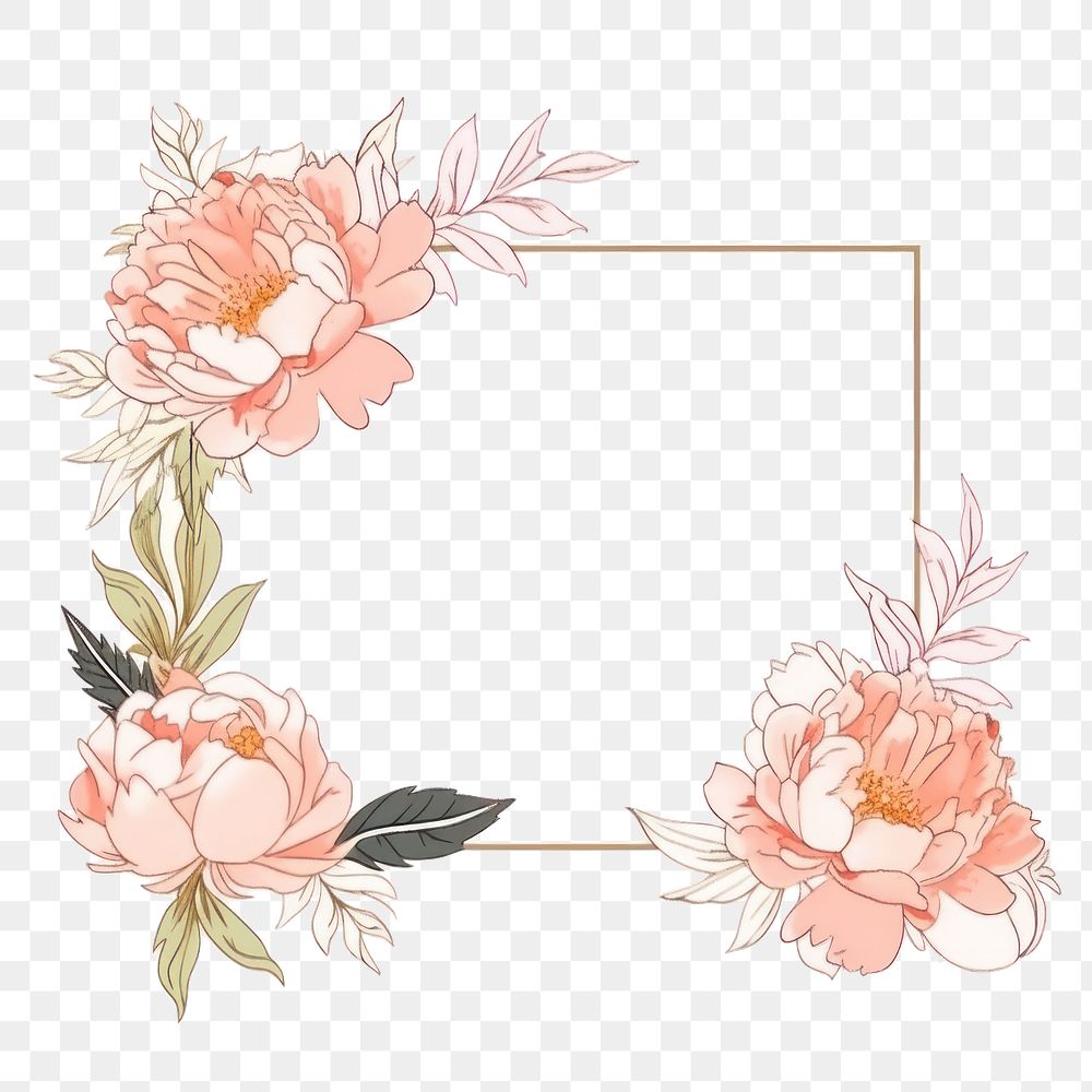 PNG Peony frame border pattern flower plant. AI generated Image by rawpixel.