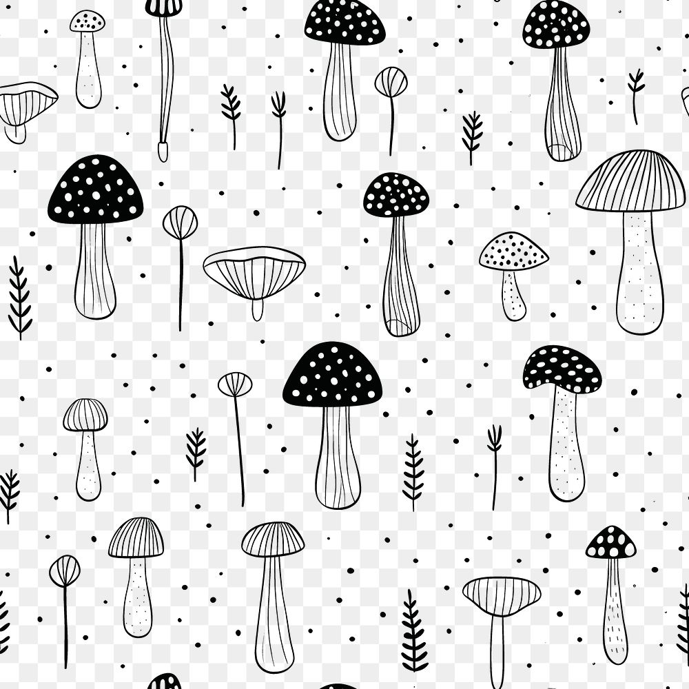 PNG Mushroom doodle backgrounds pattern. AI generated Image by rawpixel.