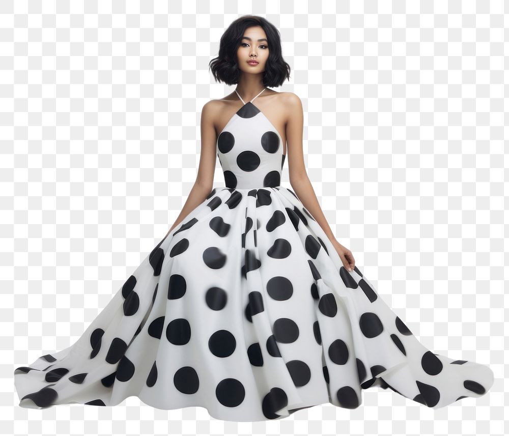 PNG  Polka dot pattern dress fashion white gown. AI generated Image by rawpixel.