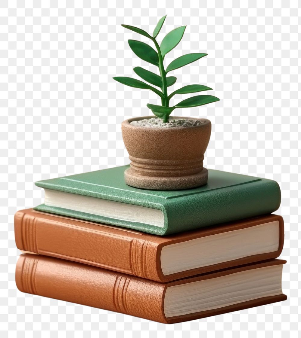 PNG Stack of book with plant publication leaf intelligence. AI generated Image by rawpixel.