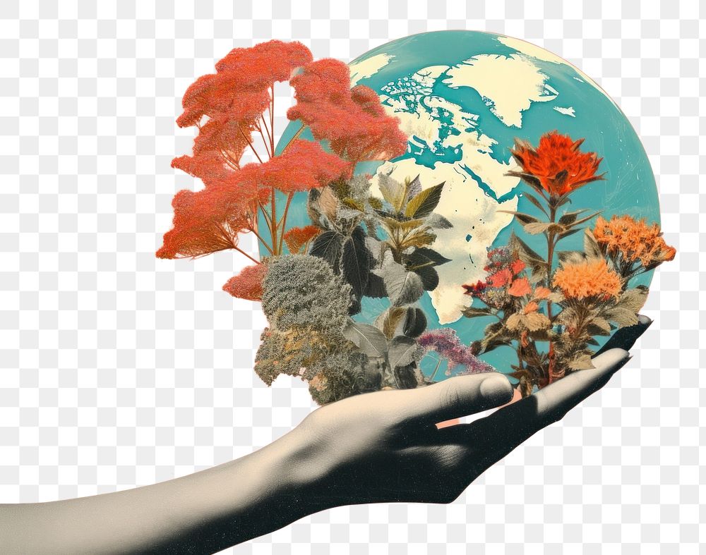 PNG A hand holding a globe with a plant growing out of it outdoors nature planet