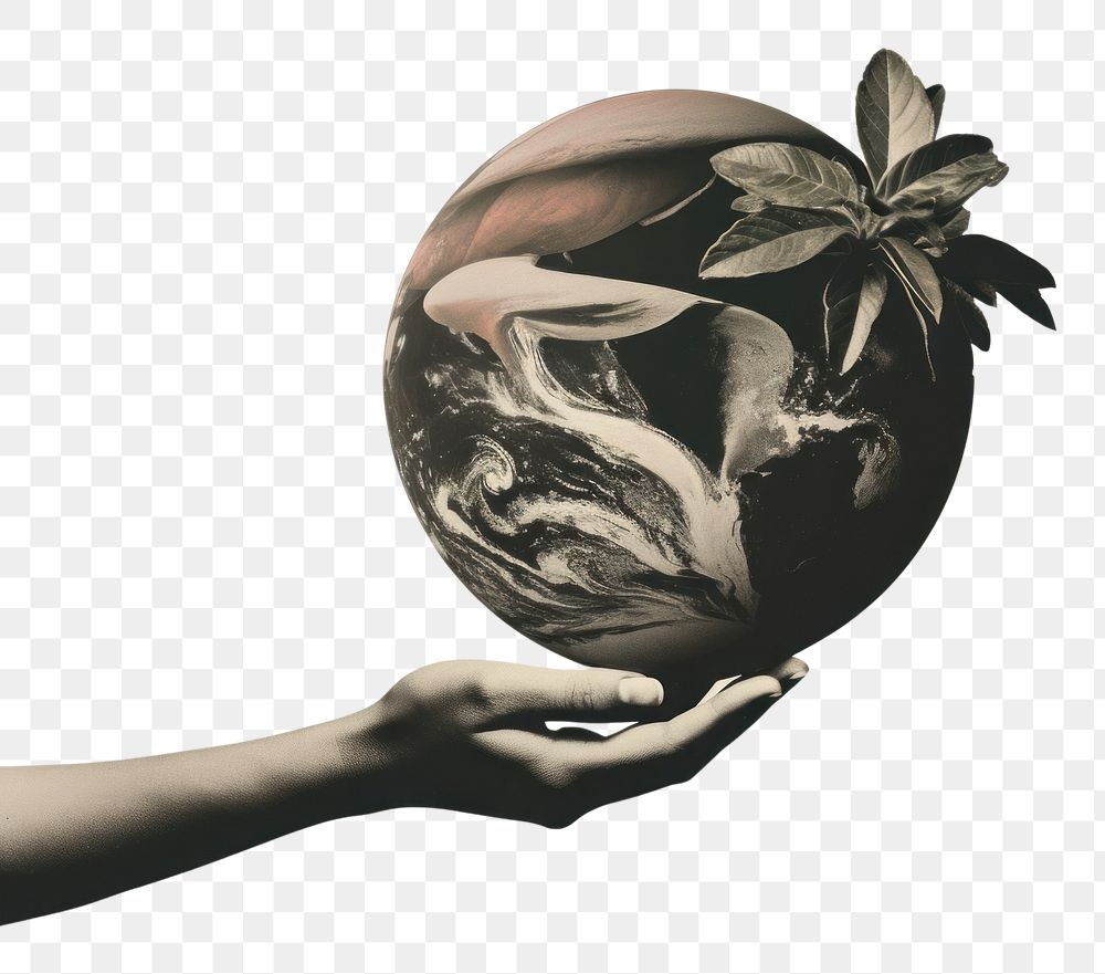 PNG A hand holding a globe with a plant growing out of it adult art photography