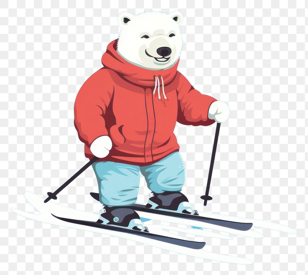 PNG Flat vector skiing bear recreation. AI generated Image by rawpixel.