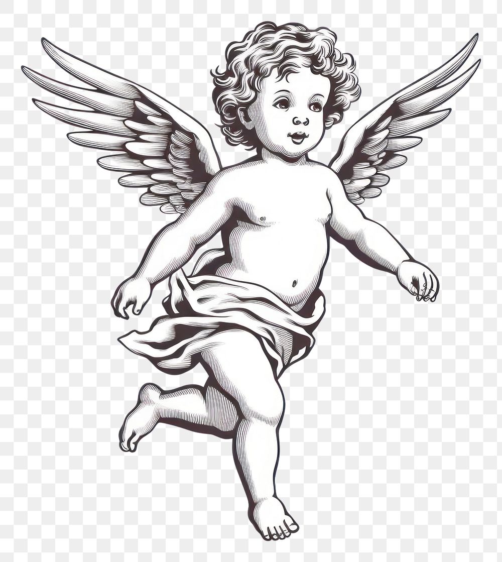 PNG Flying cherub drawing sketch angel white background