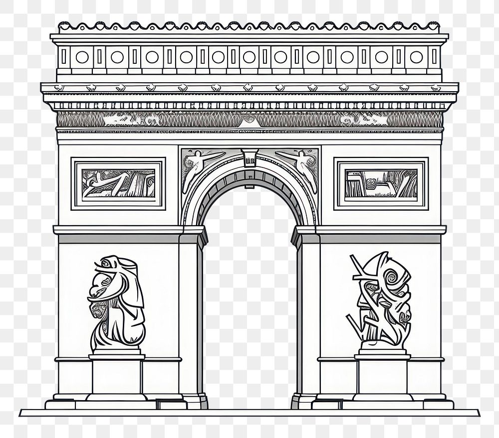 PNG French Arc de Triomphe architecture cartoon drawing. AI generated Image by rawpixel.