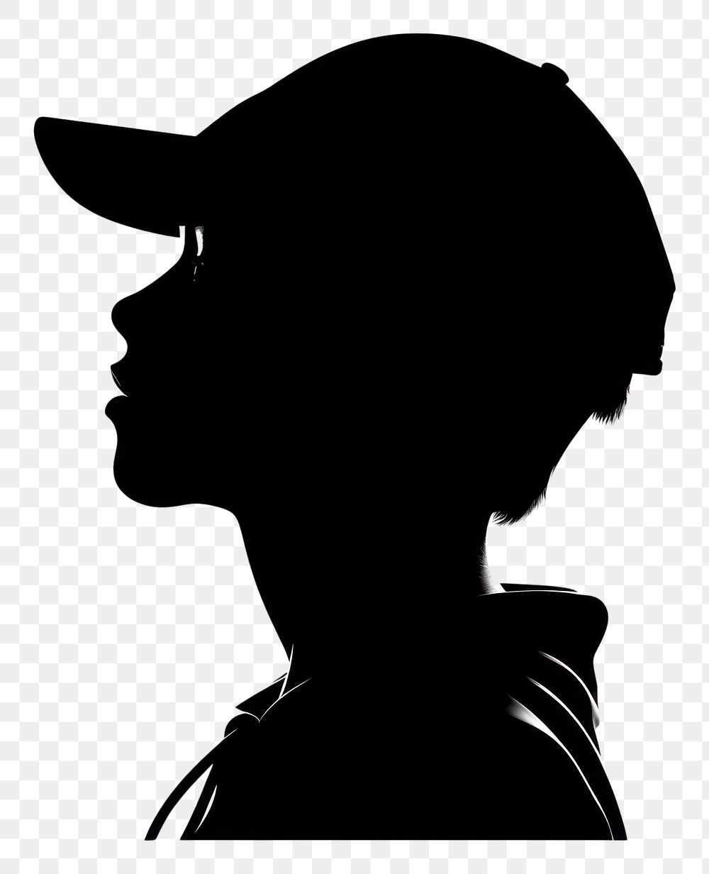 PNG Boy head with cap silhouette black white background. AI generated Image by rawpixel.