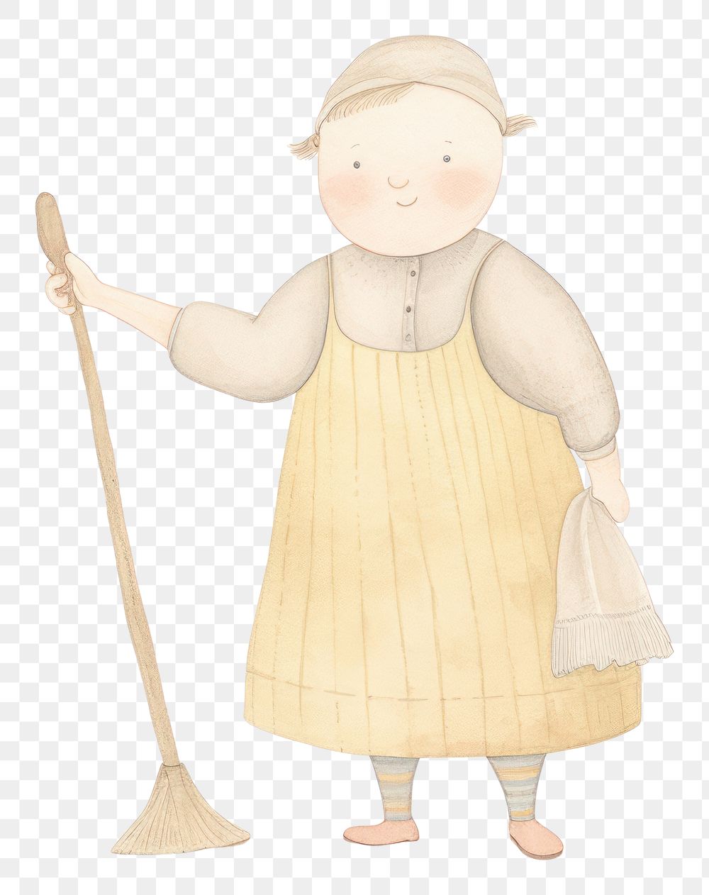 PNG House keeper character cleaning broom white background. AI generated Image by rawpixel.