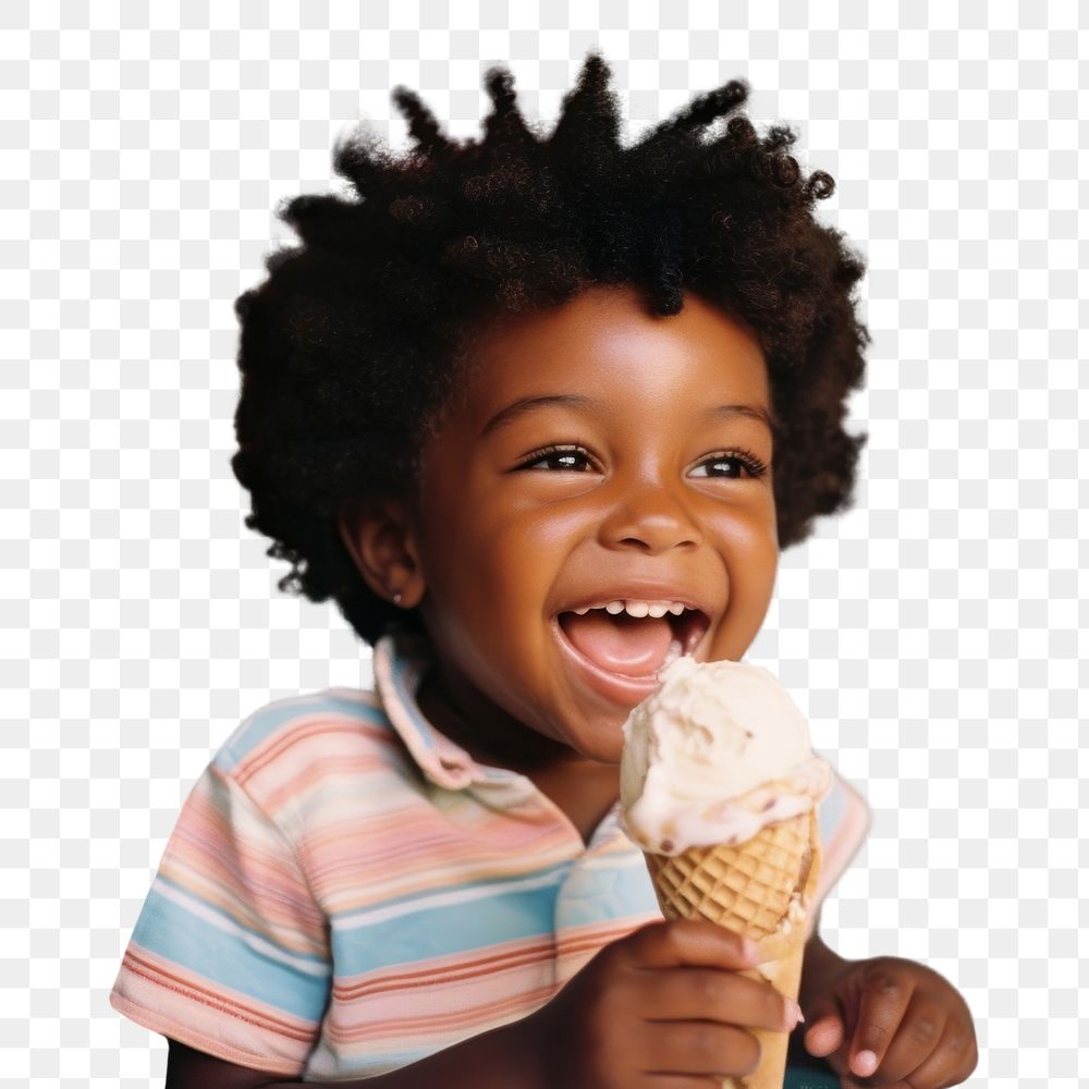 PNG A little black kid eating ice-cream dessert smile child. AI generated Image by rawpixel.