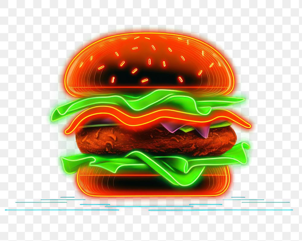 PNG 2d line icon render of burger neon light food. AI generated Image by rawpixel.