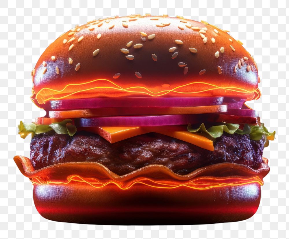 PNG Burger food illuminated hamburger. AI generated Image by rawpixel.