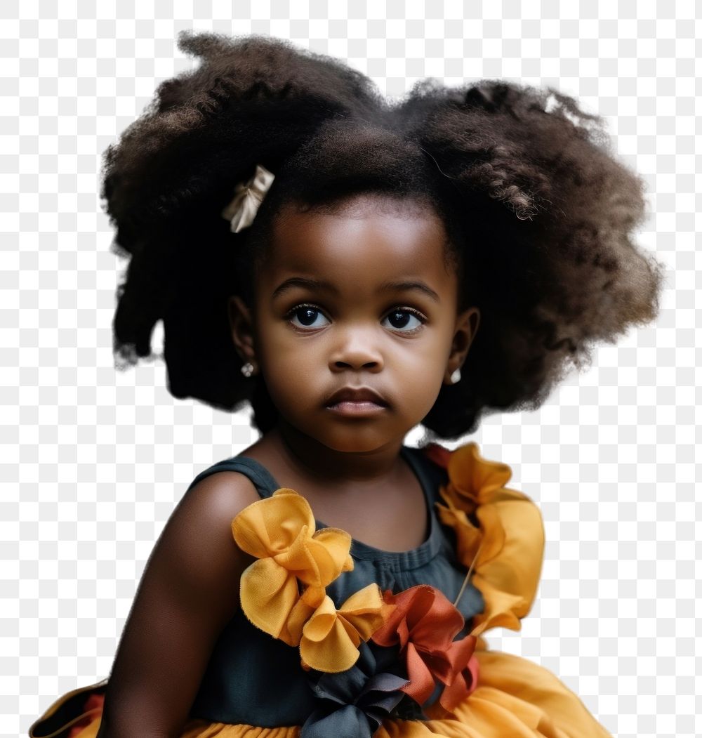 PNG A little black girl wearing beign color dress photography portrait child. AI generated Image by rawpixel.