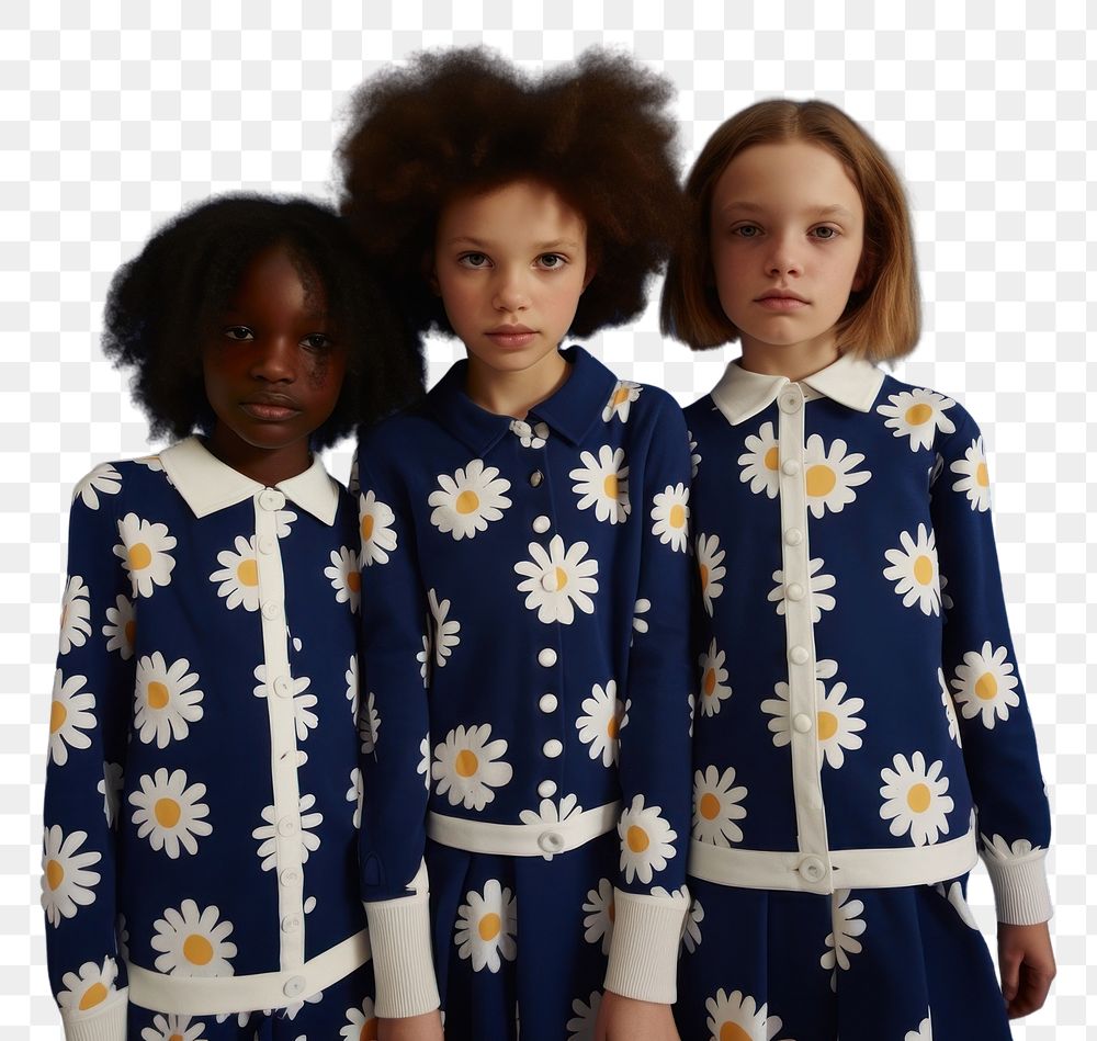 PNG Little three black girl big daisy pattern navy shirt adult white togetherness. AI generated Image by rawpixel.