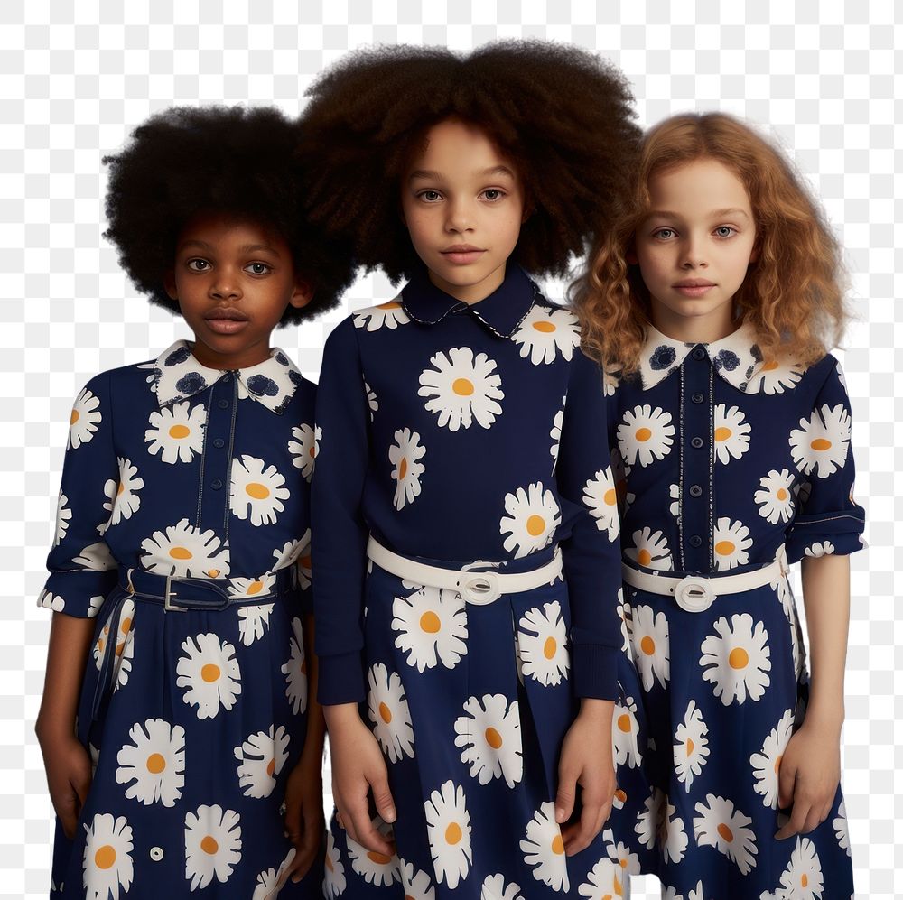 PNG Little three black girl big daisy pattern navy shirt fashion child adult. AI generated Image by rawpixel.