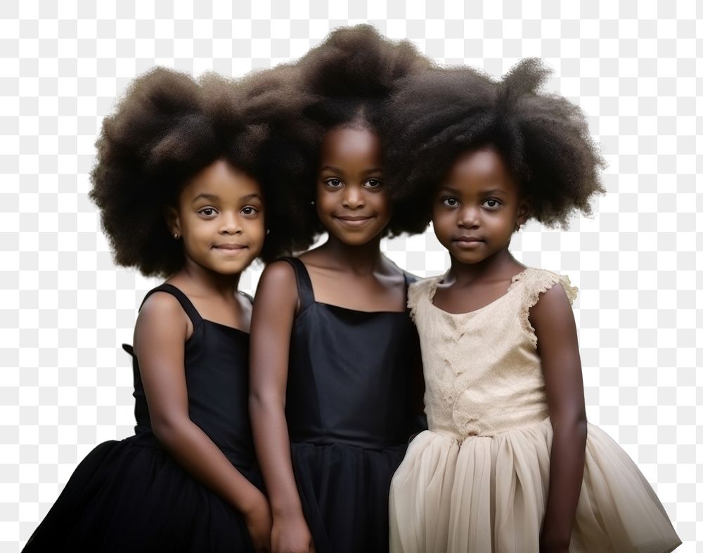 PNG Three little black girl wearing dress photography portrait child. AI generated Image by rawpixel.