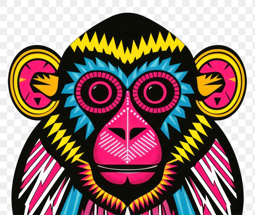 PNG  African tribal pattern monkey animal mammal ape. AI generated Image by rawpixel.