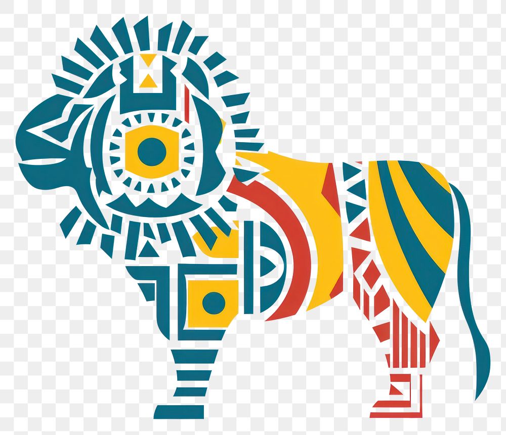PNG  African tribal pattern lion mammal animal art. AI generated Image by rawpixel.