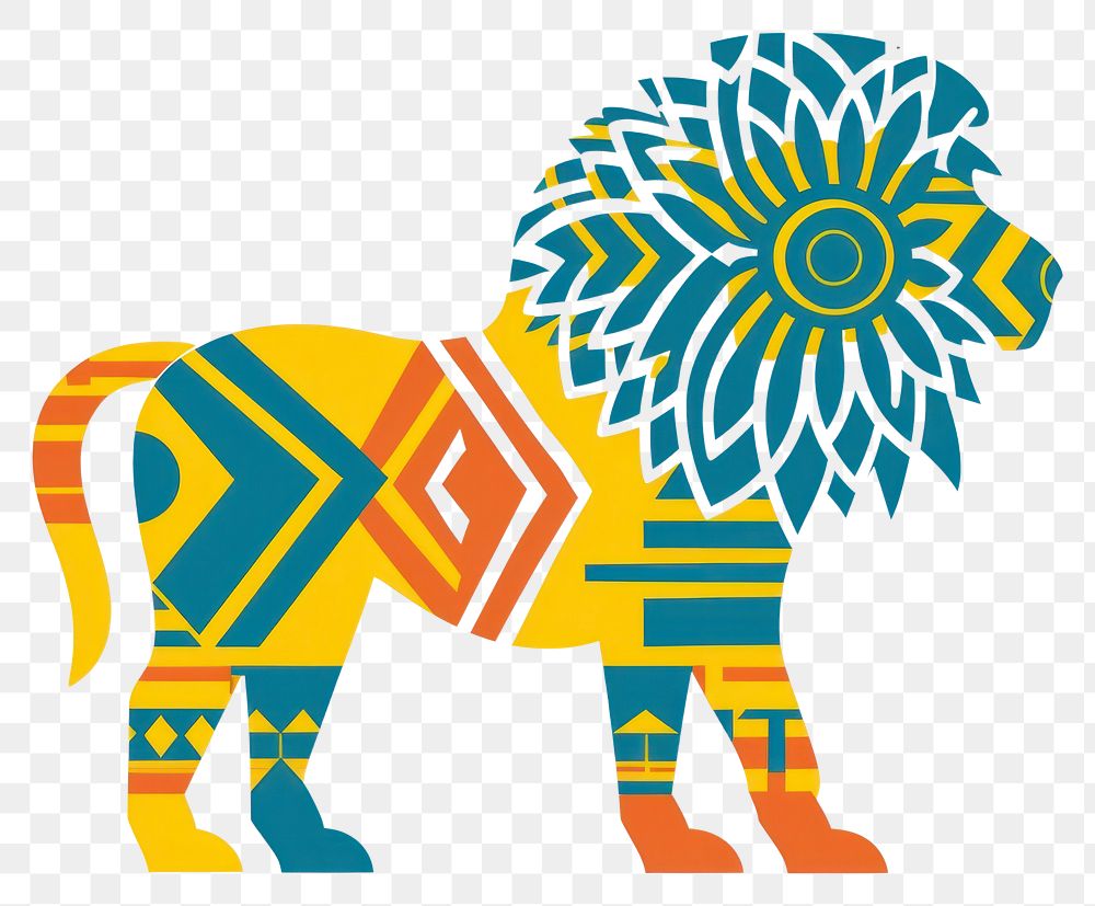PNG  African tribal pattern lion mammal art creativity. AI generated Image by rawpixel.