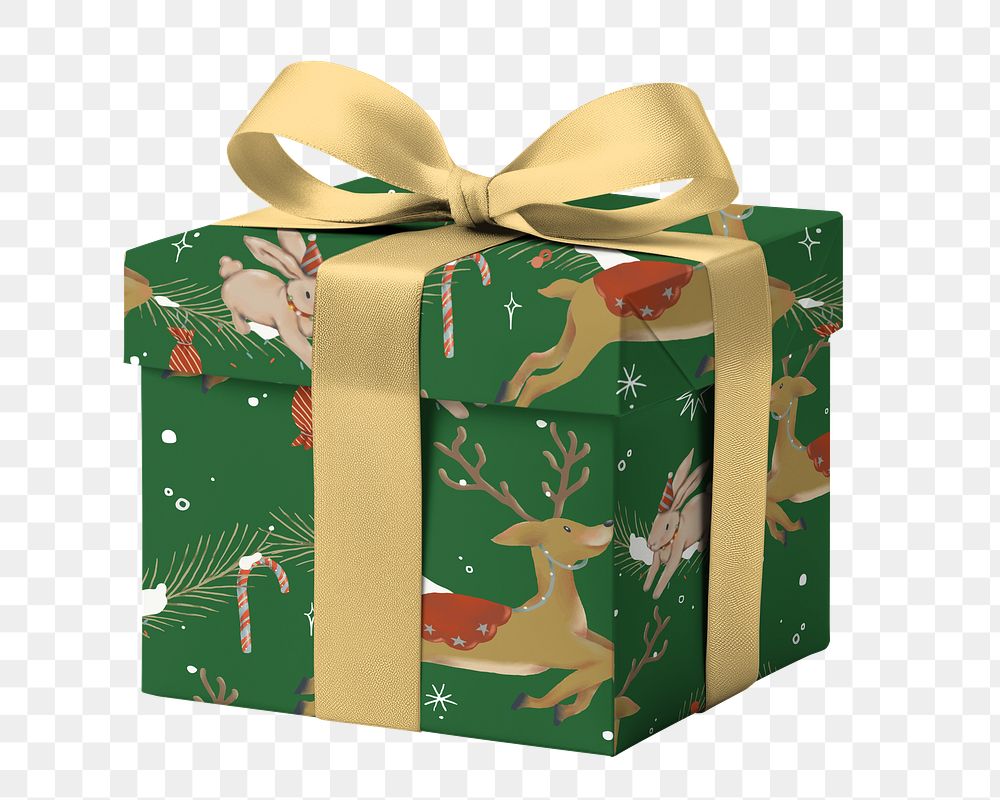 PNG green Christmas gift box, transparent background