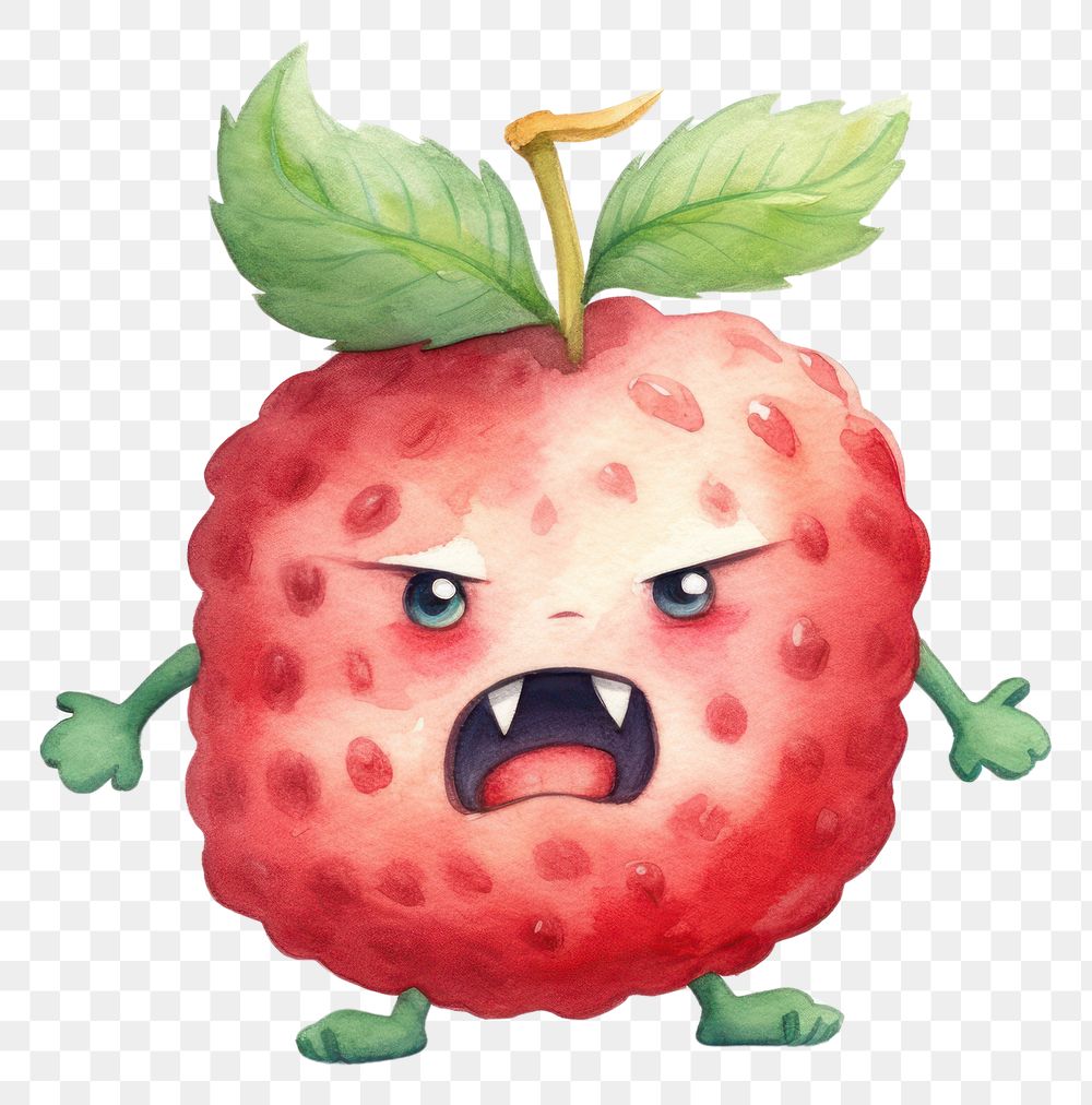 PNG  Angry running raspberry strawberry fruit plant. AI generated Image by rawpixel.