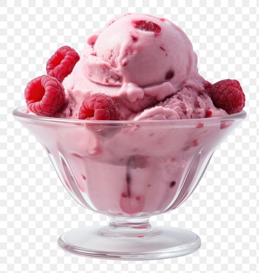 PNG  Raspberry ice cream dessert sundae food. AI generated Image by rawpixel.