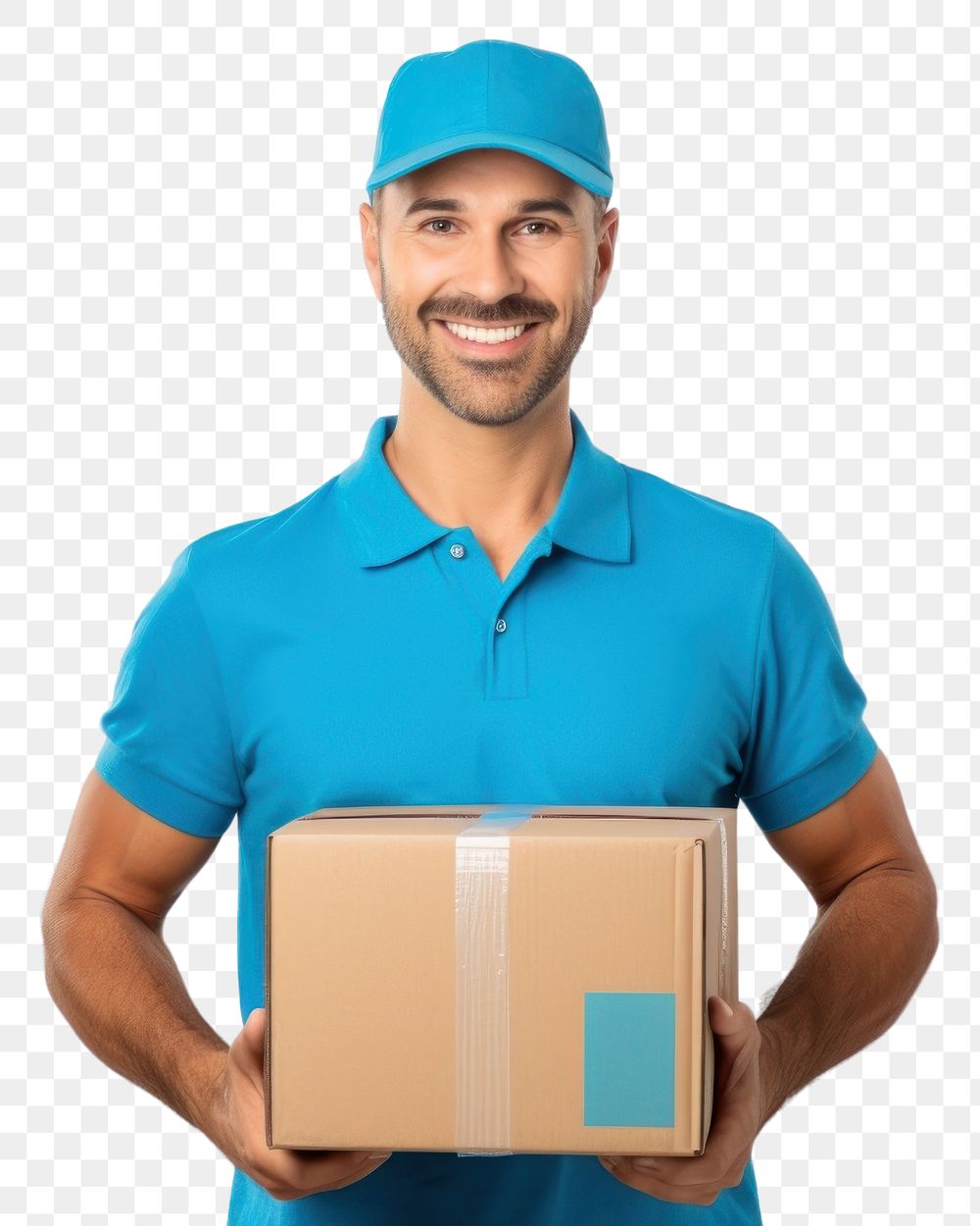 PNG Delivery man posting box cardboard portrait. AI generated Image by rawpixel.