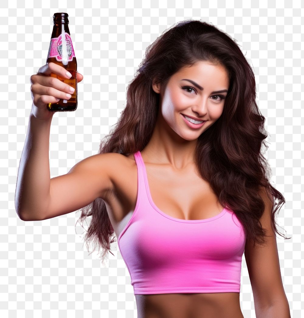 PNG  Mexican sport woman bottle smile portrait. AI generated Image by rawpixel.