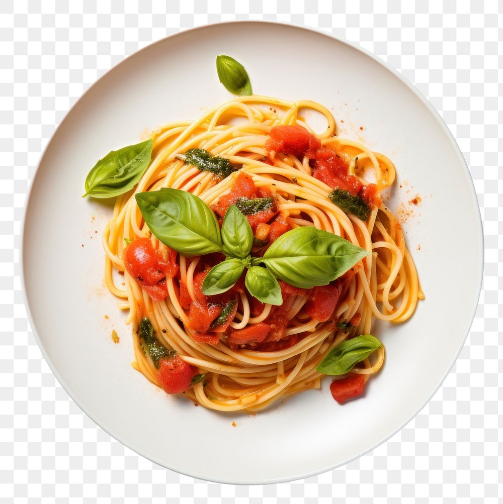PNG  Plate of spaghetti tomato pasta basil. AI generated Image by rawpixel.