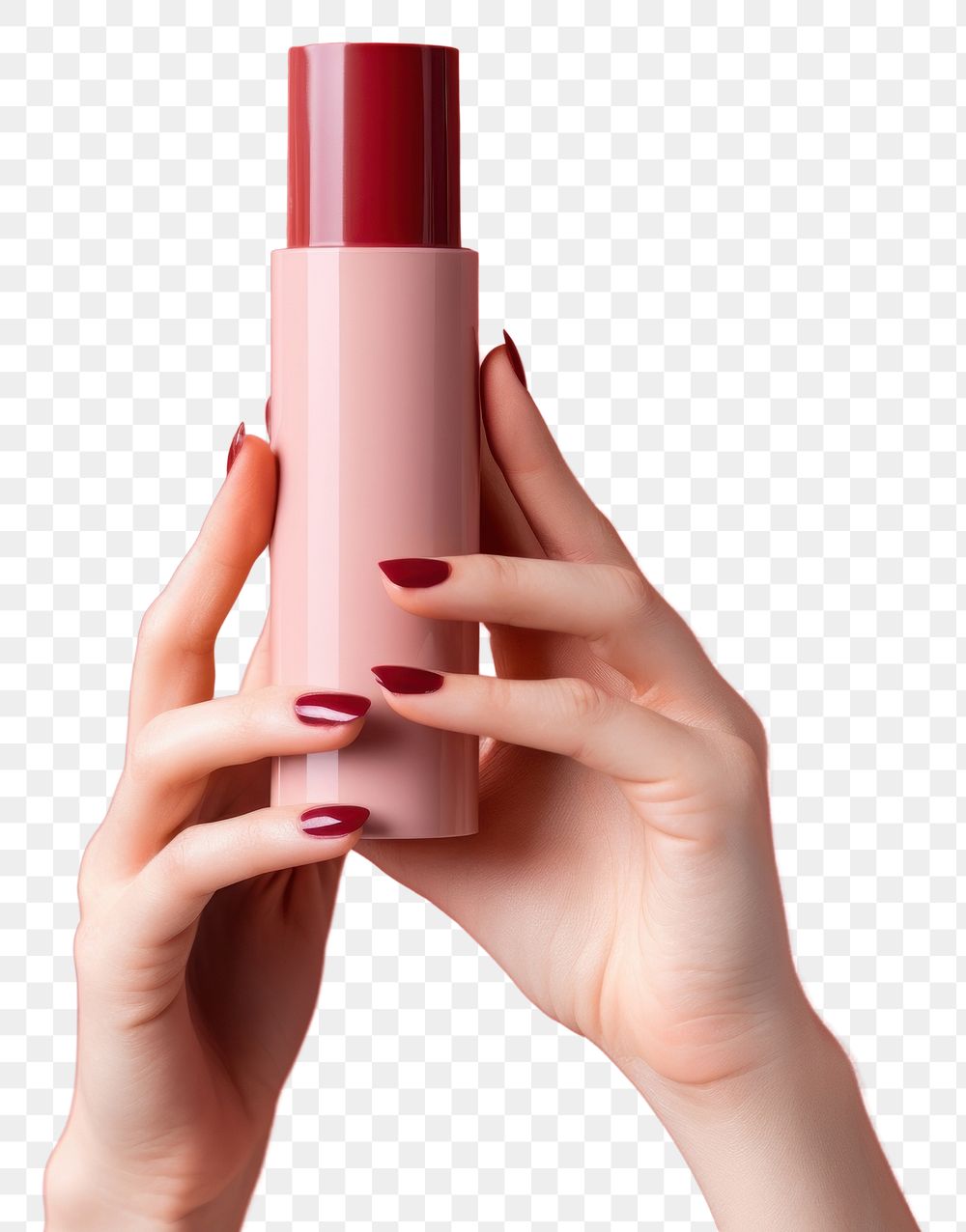 PNG Lipstick cosmetics holding bottle. AI generated Image by rawpixel.