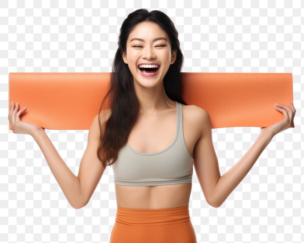 PNG Happy asian woman laughing adult yoga. AI generated Image by rawpixel.