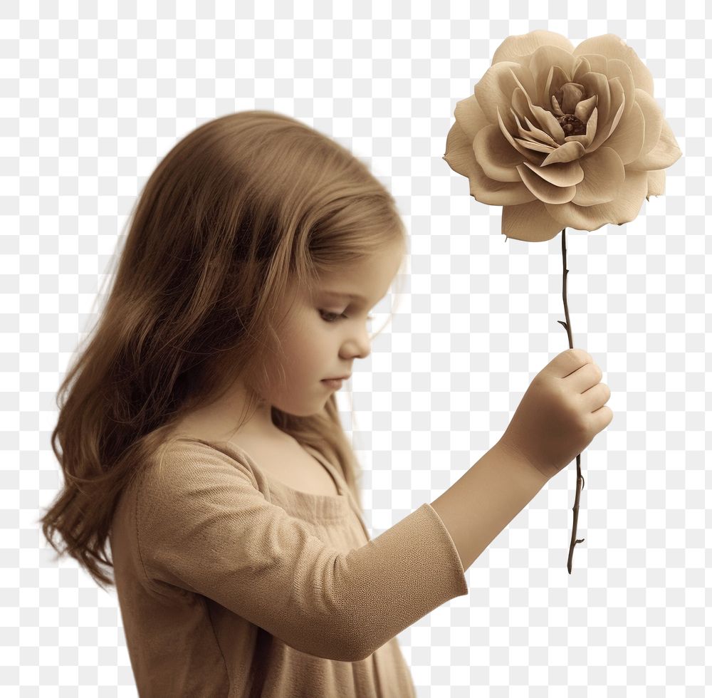 PNG  Little girl holding flower photography portrait plant. AI generated Image by rawpixel.