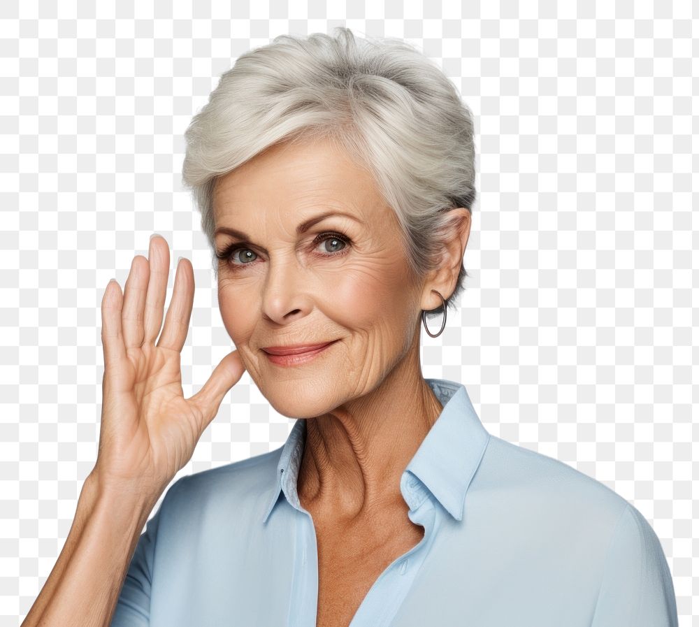 PNG Mature woman portrait adult hand. AI generated Image by rawpixel.