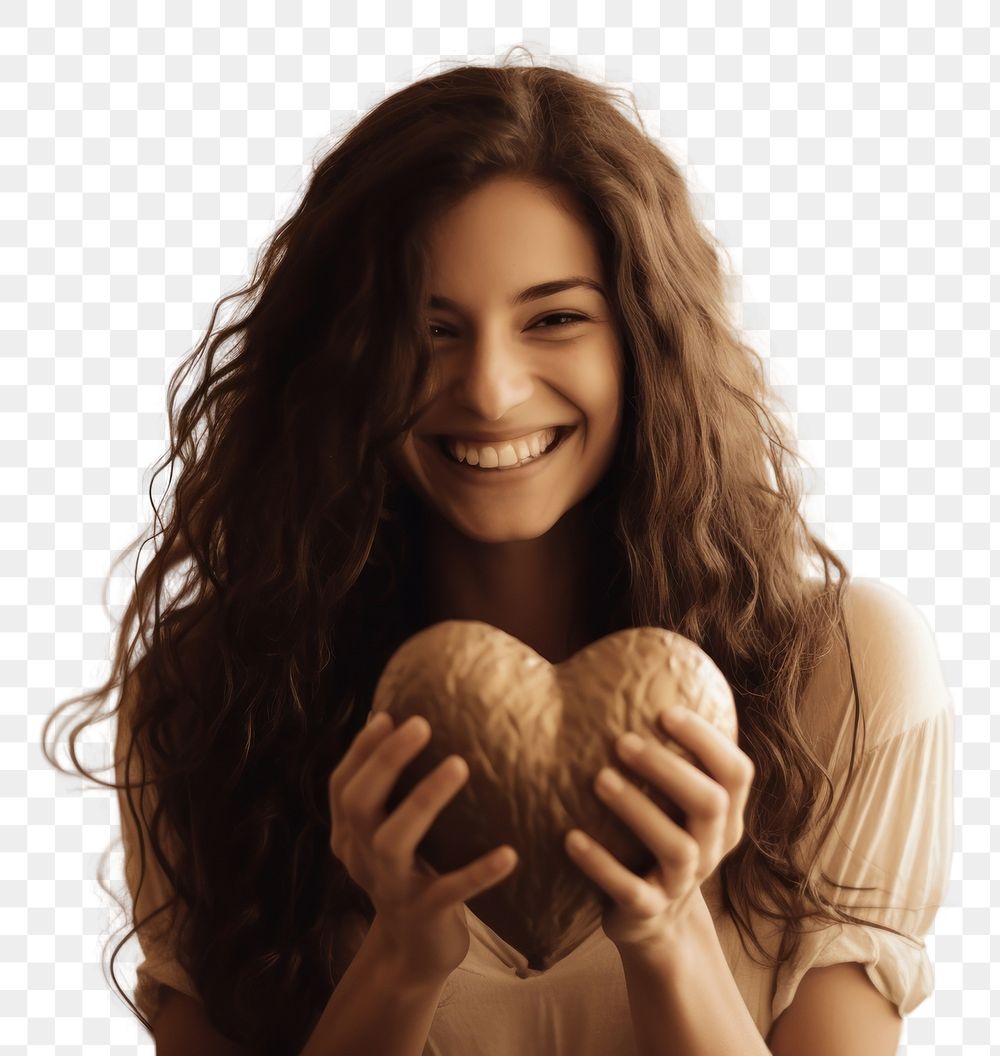 PNG  Woman holding heart smiling adult smile. AI generated Image by rawpixel.