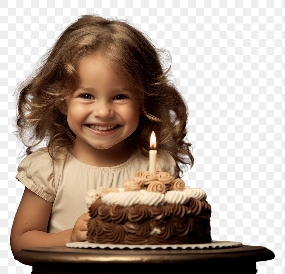 PNG  Little girl with birthday cake photography portrait dessert. AI generated Image by rawpixel.