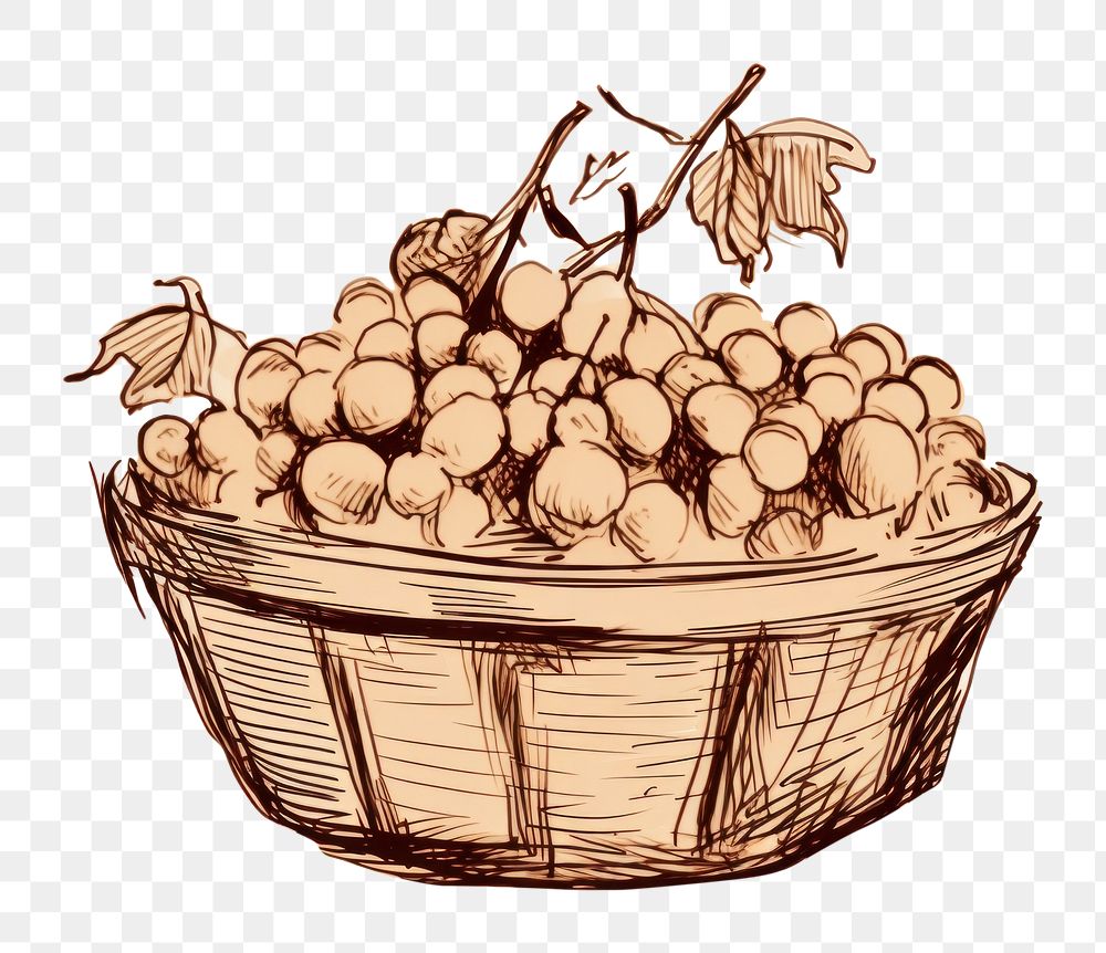 PNG Basket of fruits sketch plant food. 