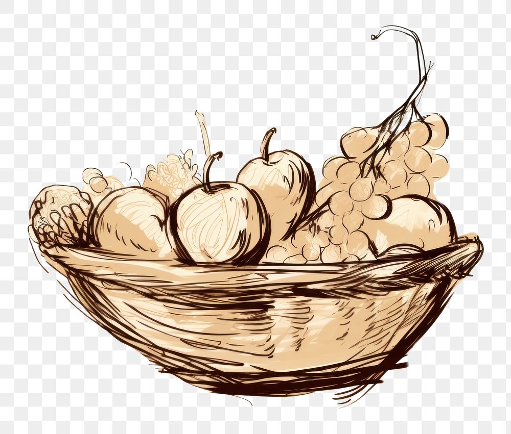 PNG Basket of fruits drawing sketch bowl. AI generated Image by rawpixel.