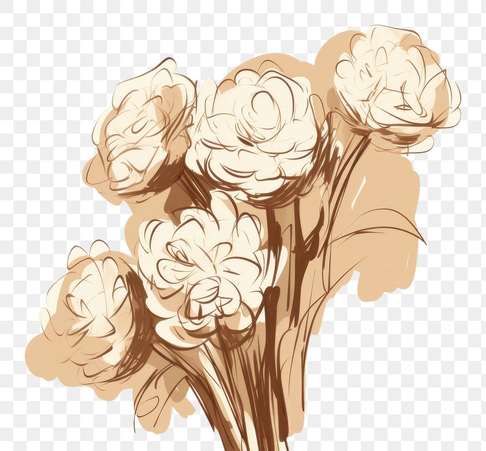 PNG Flowers bouquet drawing sketch illustrated. AI generated Image by rawpixel.