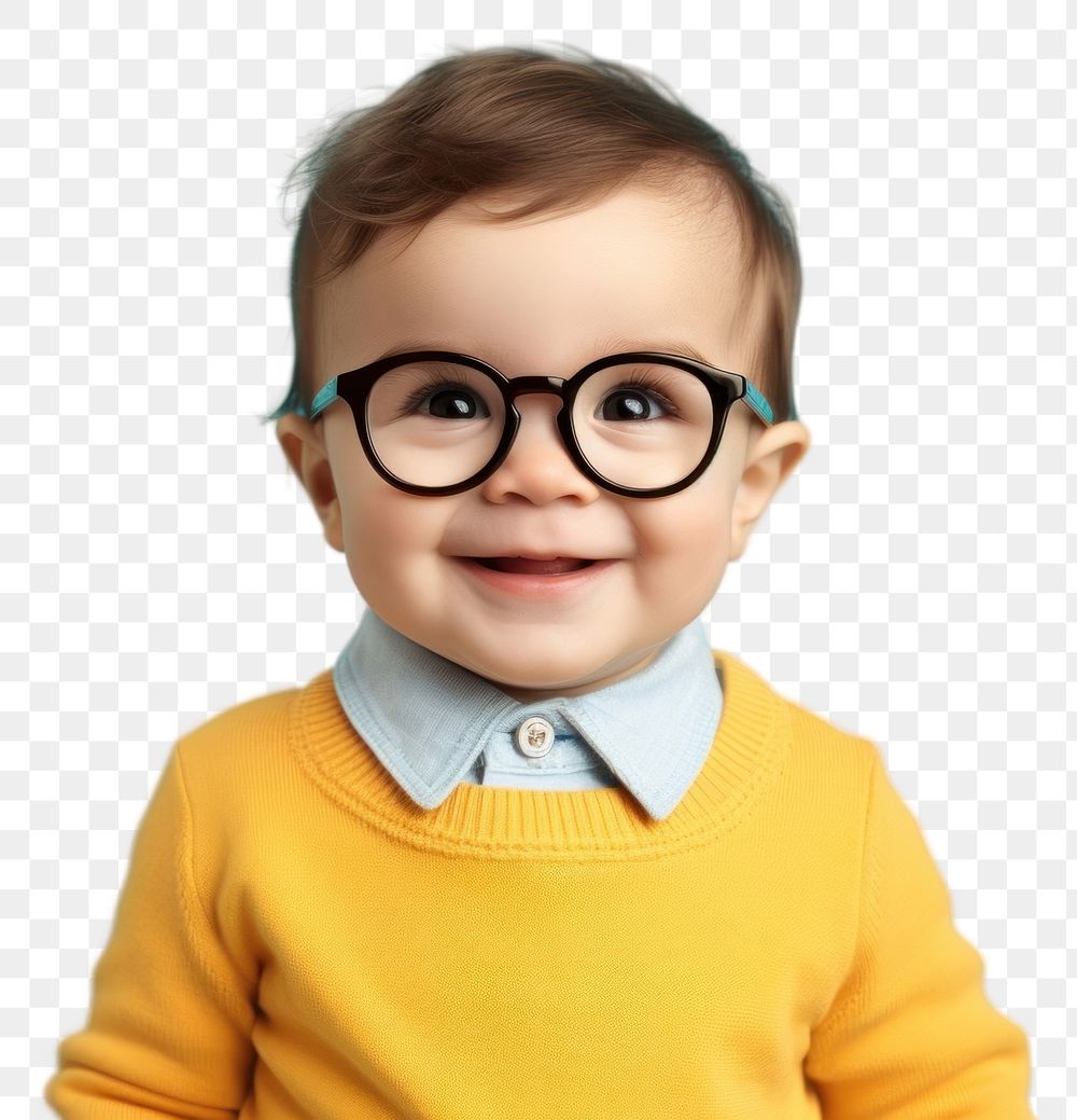 PNG  Baby wear glasses portrait intelligence photography. AI generated Image by rawpixel.