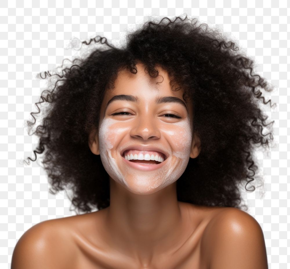 PNG  Black woman for facial cosmetics portrait laughing adult. AI generated Image by rawpixel.
