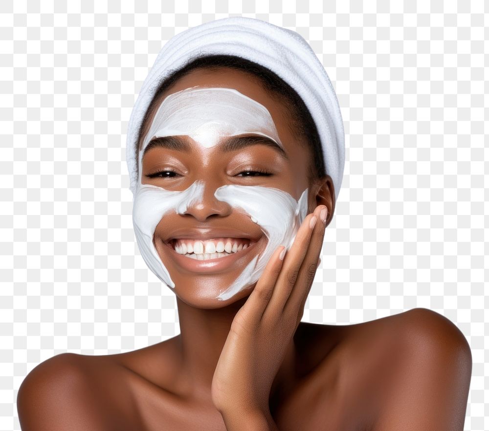 PNG  Black woman for facial cosmetics portrait adult white. AI generated Image by rawpixel.