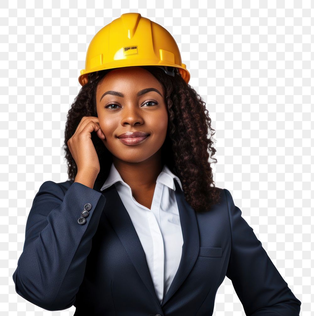 PNG  African american woman helmet portrait working. AI generated Image by rawpixel.