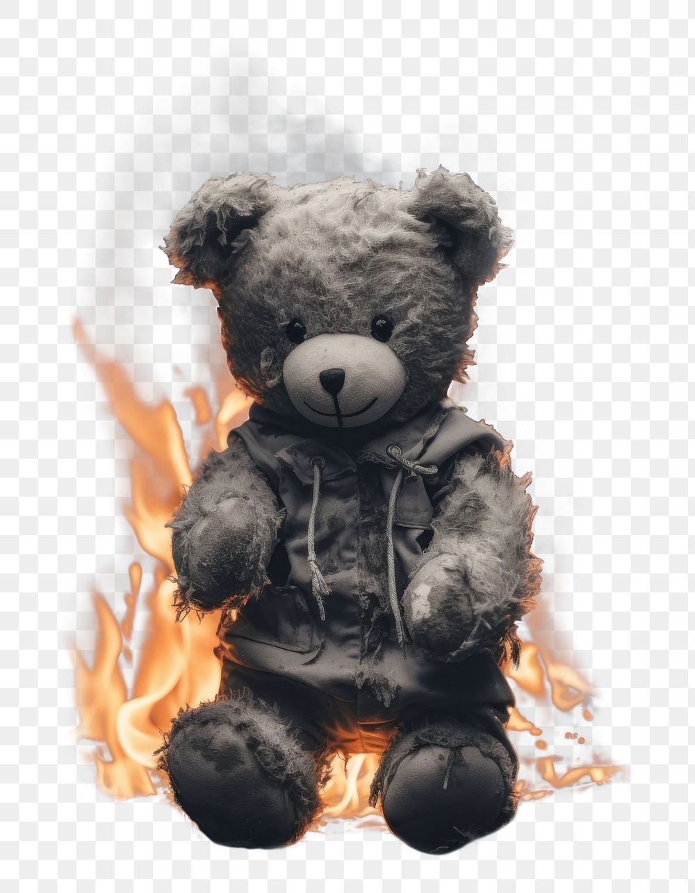 PNG Burning teddy bear black fire toy. 