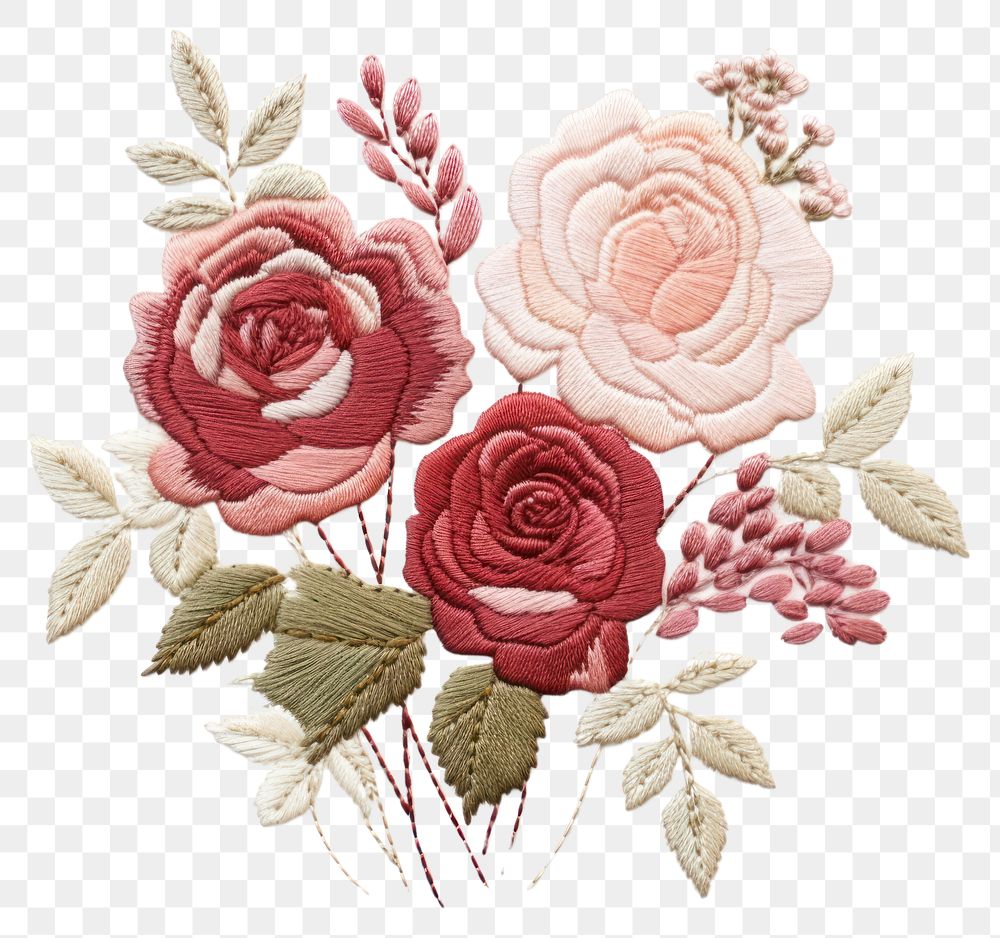 PNG Bouquet of roses embroidery celebration pattern. AI generated Image by rawpixel.