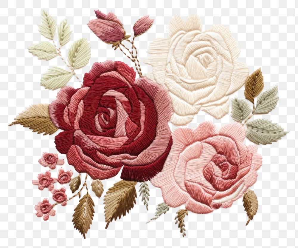 PNG Bouquet of roses embroidery pattern flower. AI generated Image by rawpixel.