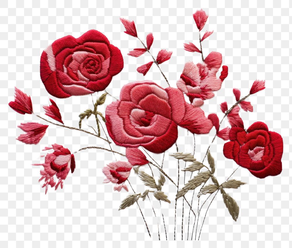 PNG Bouquet of red roses embroidery pattern flower. AI generated Image by rawpixel.