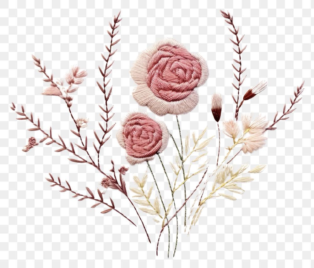 PNG Rose bouquet embroidery pattern stitch. AI generated Image by rawpixel.