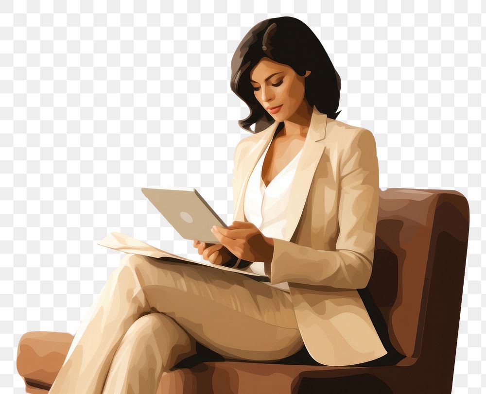 PNG Businesswoman computer sitting adult. AI generated Image by rawpixel.