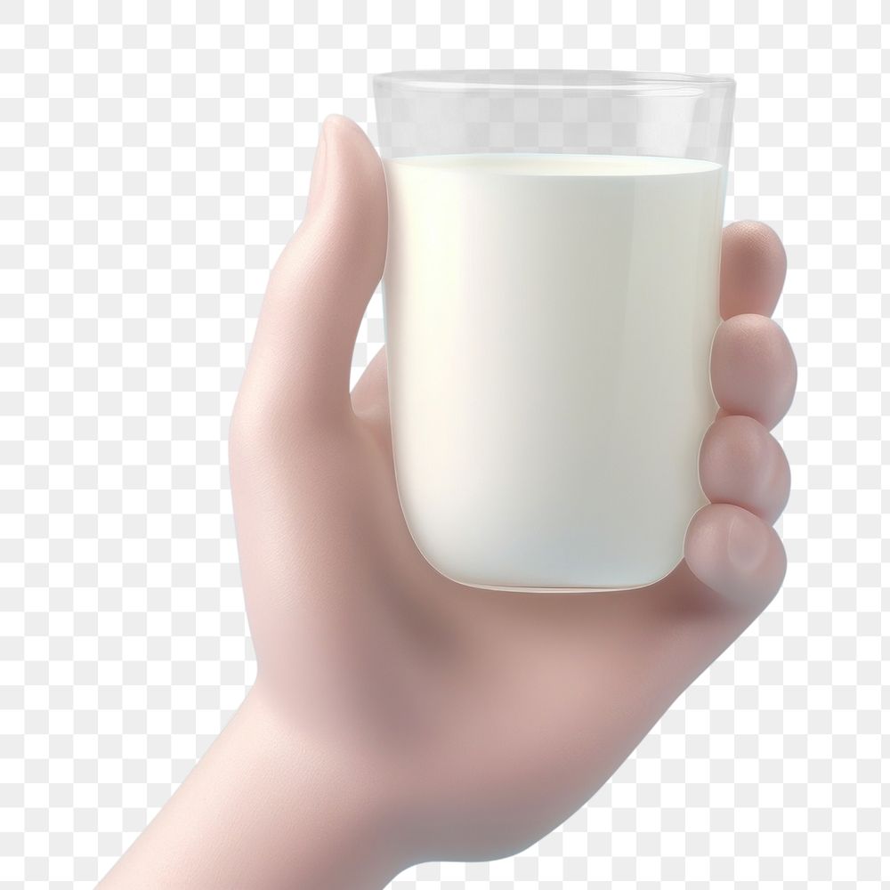 PNG 3d hand holding a milk glass dairy drink refreshment. AI generated Image by rawpixel.