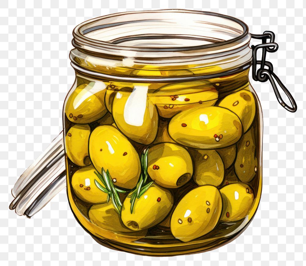 PNG Pickled olive food white background container. AI generated Image by rawpixel.